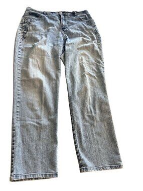 Charter Club Womens Classic Straight Leg Embroidered Blue Jeans Size 16